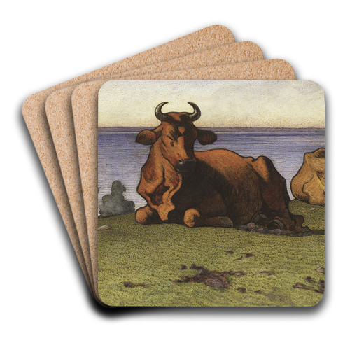 Resting Cows. Motif from land by Nils Kreuger Art Drink Coaster set Resting Cows. Motif from land by Nils Kreuger Art Drink Coaster set