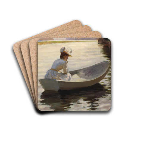 Woman in a boat by Albert Edelfelt Drink Coasters - set of 4