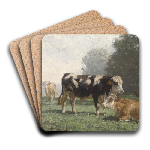 Rastende Khe auf der Weide by Friedrich Voltz Art Drink Coaster set
