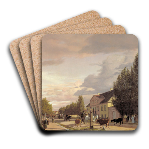 View of a Street in sterbro outside Copenhagen. Morning Light by Christen Kbke Art Drink Coaster set