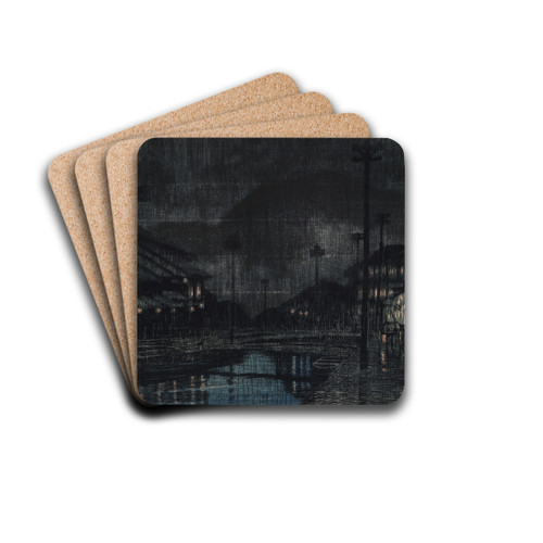 Evening Rain in TajimaKinosaki by Kawase Hasui Drink Coasters - set of 4