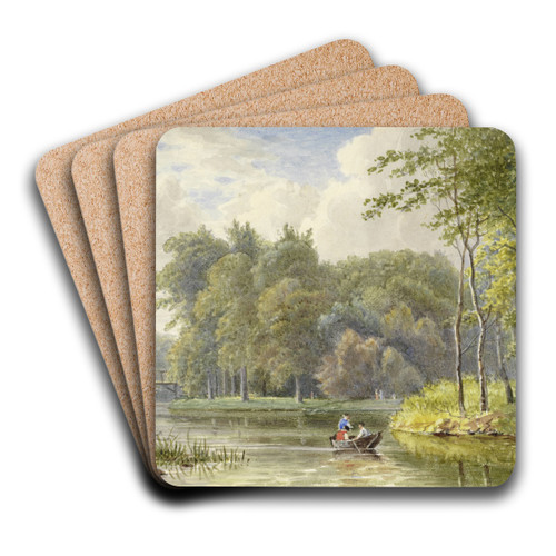Landschap met figuren in een roeibootje by Georgius Jacobus Johannes van Os Art Drink Coaster set