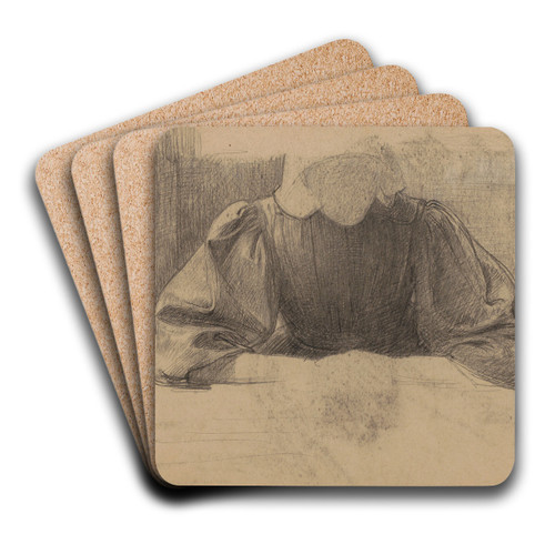 Vrouw met een boerenmuts gezeten aan een tafel bij een raam by Jan Veth Art Drink Coaster set