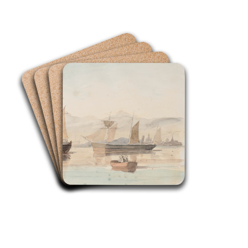 Hamnmotiv med ngare, segelfartyg och roddb by Bror Jacob Adelborg Drink Coasters - set of 4