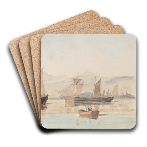Hamnmotiv med ngare, segelfartyg och roddb by Bror Jacob Adelborg Art Drink Coaster set