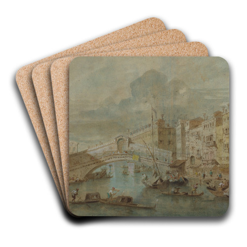 View of the Rialto Bridge, Venice by Francesco Guardi Art Drink Coaster set