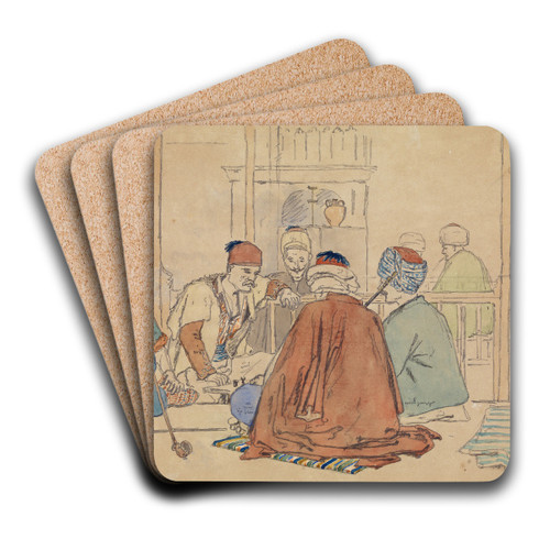 Cafinterir med piberygende mnd by Martinus Rrbye Art Drink Coaster set