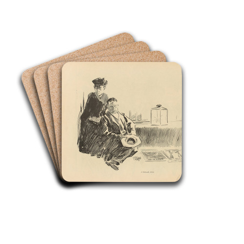 A Sidewalk Artist by Charles Dana Gibson Drink Coasters - set of 4 A Sidewalk Artist by Charles Dana Gibson Drink Coasters - set of 4