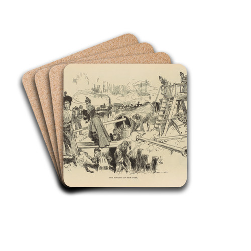 The streets of new york by Charles Dana Gibson Drink Coasters - set of 4 The streets of new york by Charles Dana Gibson Drink Coasters - set of 4