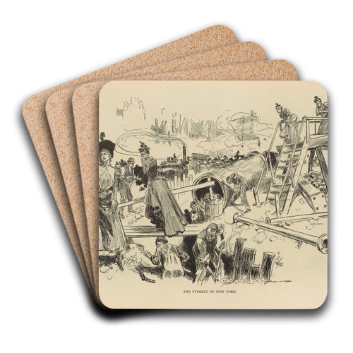 The streets of new york by Charles Dana Gibson Art Drink Coaster set The streets of new york by Charles Dana Gibson Art Drink Coaster set