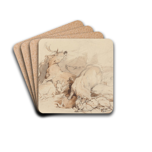 Hounds and Hunters Attacking Deer by Sir Edwin Henry Landseer Drink Coasters - set of 4