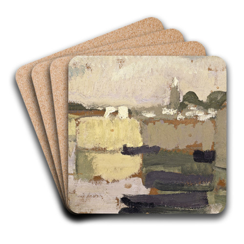 Village at the Water's Edge by Roger de La Fresnaye Art Drink Coaster set Village at the Water's Edge by Roger de La Fresnaye Art Drink Coaster set