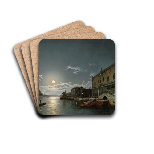 A View of the Bacino di San Marco with the Doge's Palace and the Church of Santa Maria della Salute in the Distance, by Moonlight by Henry Pether Drink Coasters - set of 4