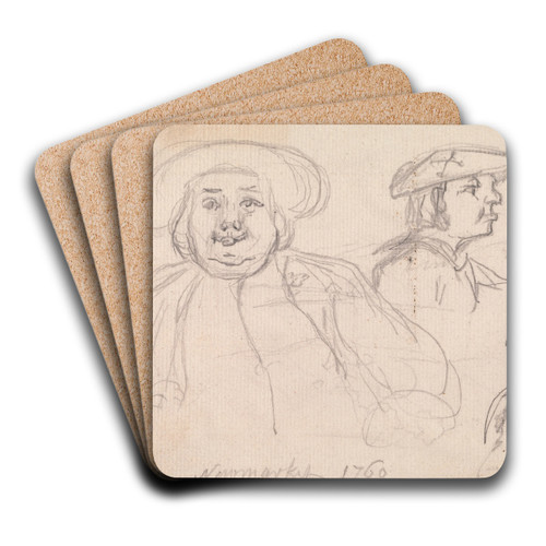 Newmarket, 1760, Studies of Men's Heads by Sawrey Gilpin Art Drink Coaster set