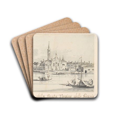 The Island of the Beata Vergine delle Grazie by Giacomo Guardi Drink Coasters - set of 4