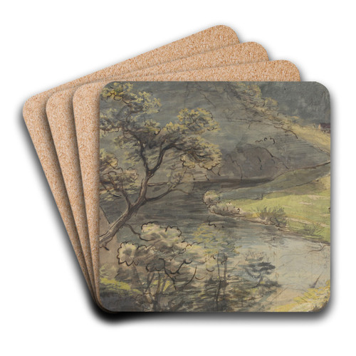 River Landscape by Johann Georg von Dillis Art Drink Coaster set