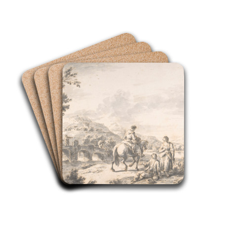 River Landscape with Two Mendicants and Other Figures by Giuseppe Zais Drink Coasters - set of 4 River Landscape with Two Mendicants and Other Figures by Giuseppe Zais Drink Coasters - set of 4
