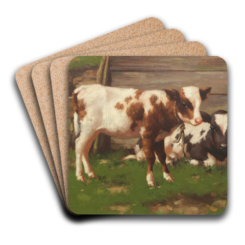 Calves Outside a Barn by David Gauld Art Drink Coaster set
