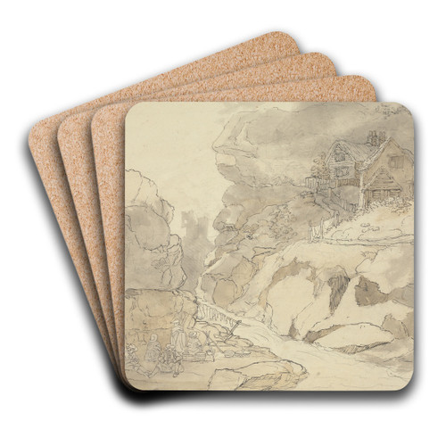 Rustics and Cottages by a River by Joseph Farington Art Drink Coaster set