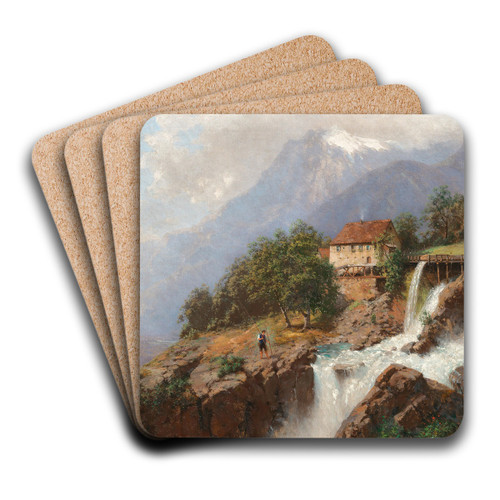 A Mill by a Mountain Stream by Robert Schultze Art Drink Coaster set A Mill by a Mountain Stream by Robert Schultze Art Drink Coaster set