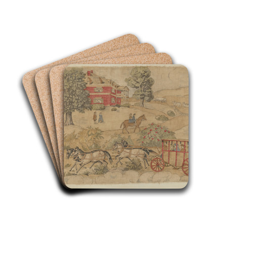 Printed Textile - Genre Scene by Michael Trekur Drink Coasters - set of 4 Printed Textile - Genre Scene by Michael Trekur Drink Coasters - set of 4
