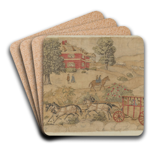 Printed Textile - Genre Scene by Michael Trekur Art Drink Coaster set Printed Textile - Genre Scene by Michael Trekur Art Drink Coaster set