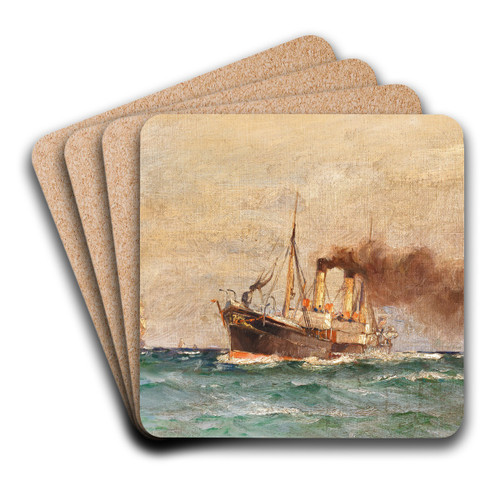 Dampffischkutter auf hoher See by Leonhard Sandrock Art Drink Coaster set Dampffischkutter auf hoher See by Leonhard Sandrock Art Drink Coaster set