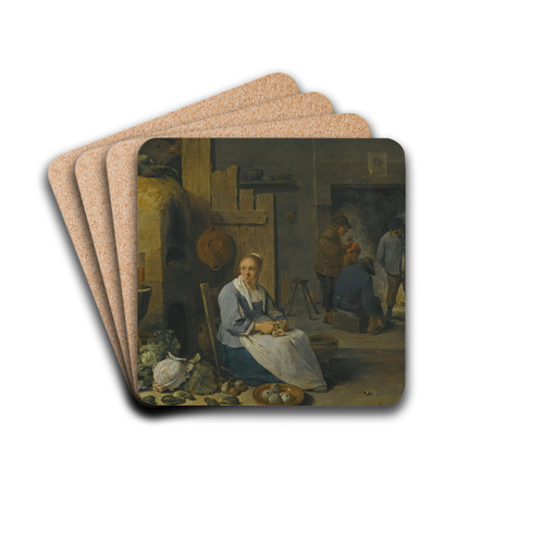 A Barn Interior With A Maid Preparing Vegetables by David Teniers The Younger Drink Coasters - set of 4