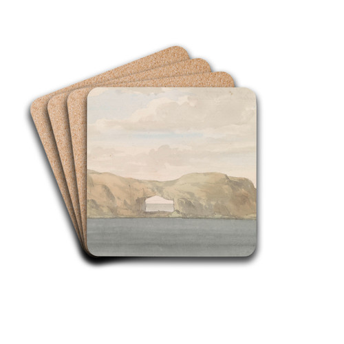 Gezicht op rots met gat op kleine eiland Cumina bij Gozo by Abraham-Louis-Rodolphe Ducros Drink Coasters - set of 4