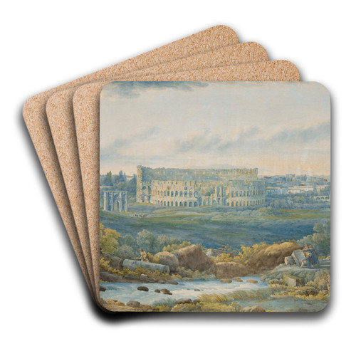 An extensive view of the Colosseum and the Arch of Constantine, with figures in the foreground by Abraham-Louis-Rodolphe Ducros Art Drink Coaster set