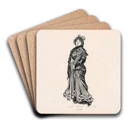 In Paris by Charles Dana Gibson Art Drink Coaster set
