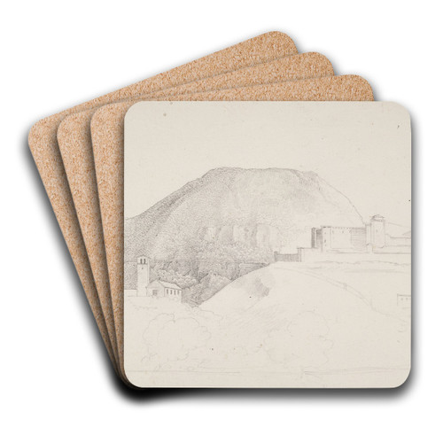Landsskabsstudie med bjerg og bygninger Spoleto, Italien by Johan Ludvig Lund Art Drink Coaster set