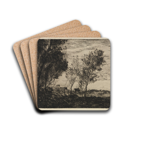 In den Dnen by Jean-Baptiste-Camille Corot Drink Coasters - set of 4 In den Dnen by Jean-Baptiste-Camille Corot Drink Coasters - set of 4