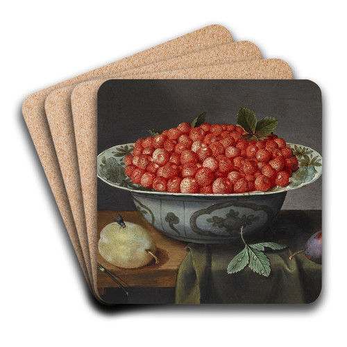 Wild strawberries in a Delftware bowl by Jacob van Hulsdonck Art Drink Coaster set