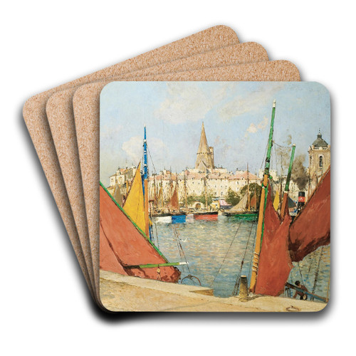 Le port de La Rochelle by Paul Lecomte Art Drink Coaster set Le port de La Rochelle by Paul Lecomte Art Drink Coaster set