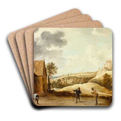 Landscape with Peasants Playing Bowls Outside an Inn by David Teniers The Younger Art Drink Coaster set