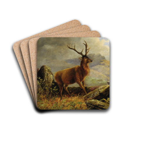 Stag at Mountain Stream by Henery Morris Drink Coasters - set of 4