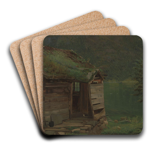 Farmhouse at Balestrand by Amaldus Nielsen Art Drink Coaster set Farmhouse at Balestrand by Amaldus Nielsen Art Drink Coaster set