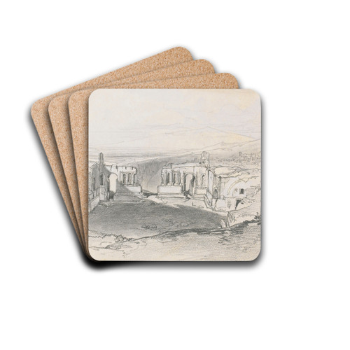 The Amphitheatre, Taormina, Sicily by Edward Lear Drink Coasters - set of 4 The Amphitheatre, Taormina, Sicily by Edward Lear Drink Coasters - set of 4