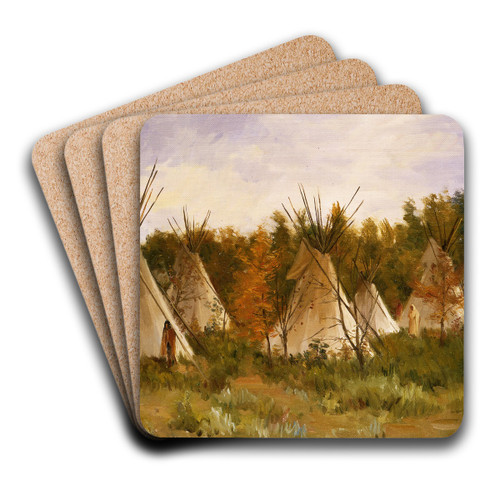 The Summer Camp by Joseph Henry Sharp Art Drink Coaster set The Summer Camp by Joseph Henry Sharp Art Drink Coaster set
