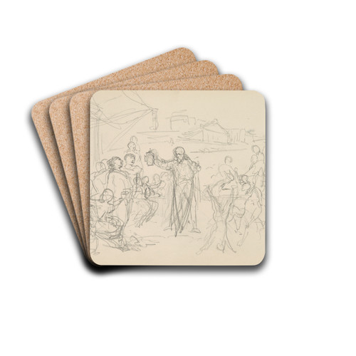 szkic rozbudowanej sceny wielopostaciowej z umieszczon centralnie postaci Chrystusa by Henryk Siemiradzki Drink Coasters - set of 4