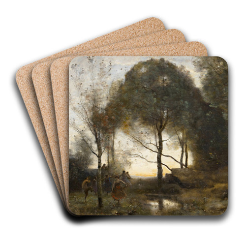 Nymphes et Faunes (Nymphs and Fauns) by Jean-Baptiste-Camille Corot Art Drink Coaster set