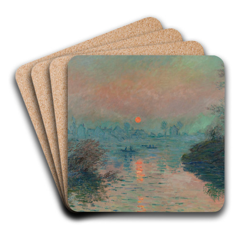 Soleil couchant sur la Seine  Lavacourt, effet d'hiver by Claude Monet Art Drink Coaster set
