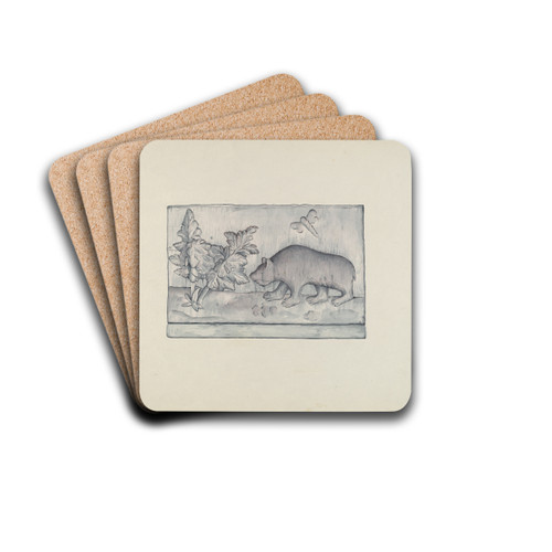 Relief Panel of Bear by Flora Merchant Drink Coasters - set of 4