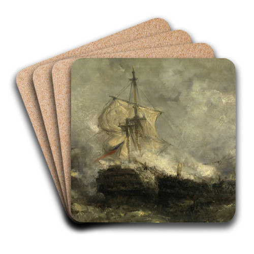 A Naval Battle by Henri Franois Schaefels Art Drink Coaster set A Naval Battle by Henri Franois Schaefels Art Drink Coaster set