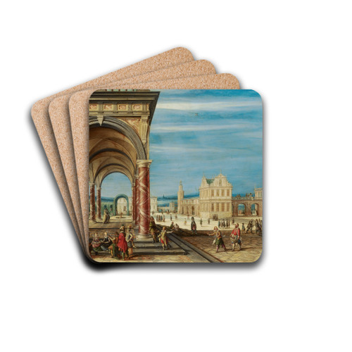 A Square with Imaginary Buildings by Hendrick van Steenwijck the Younger Drink Coasters - set of 4
