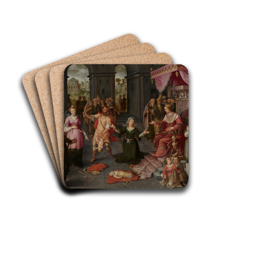 The judgement of Solomon by Claes Jacobsz. van der Heck Drink Coasters - set of 4 The judgement of Solomon by Claes Jacobsz. van der Heck Drink Coasters - set of 4
