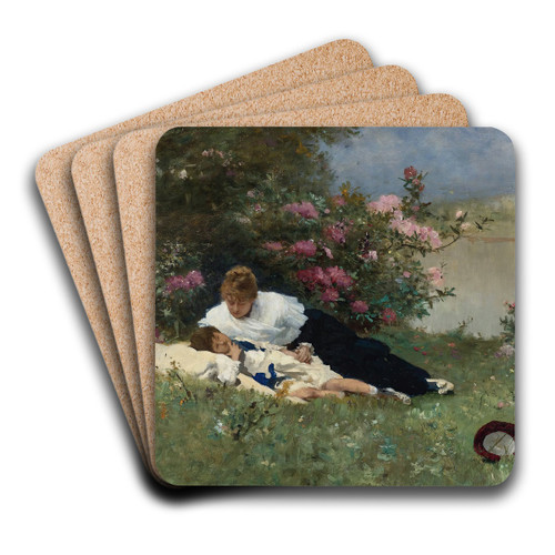 At Rest Among The Flowers by Ferdinand Heilbuth Art Drink Coaster set