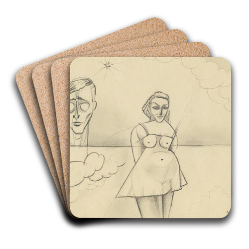Ohne Titel (Selbstbildnis und Frauenfigur) by Karl Wiener Art Drink Coaster set