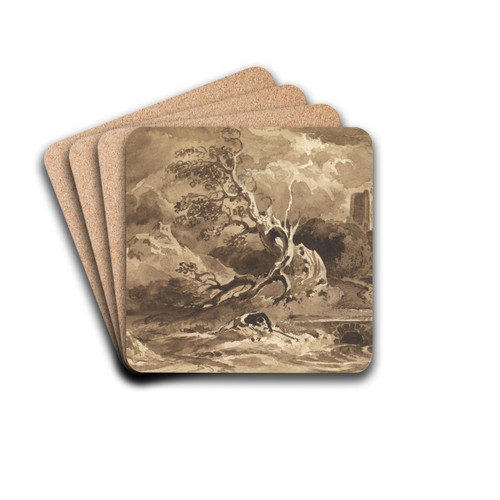 A Tree Struck by Lightning by Cornelius Varley Drink Coasters - set of 4 A Tree Struck by Lightning by Cornelius Varley Drink Coasters - set of 4